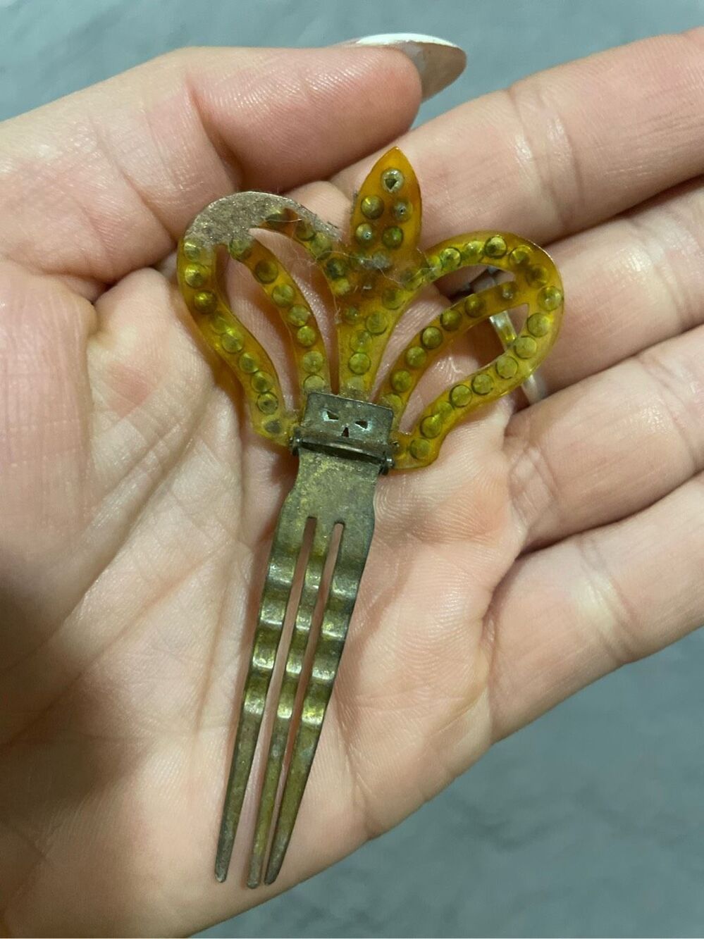 Vintage Rhinestone Crown Hair Comb Edwardian Era Early 1900’s Hinged - Picture 5 of 6